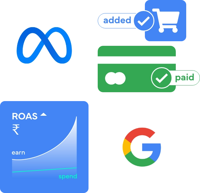 Logo's of Google, Meta and cart icon
